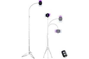 Aureday Handy Stativ 225cm Mit 38cm Flexibler Schlauch, 360° Drehbar, Bluetooth Fernbedienung Und Halterung Für iPhone, Android-Handys Und Kameras (Silber)