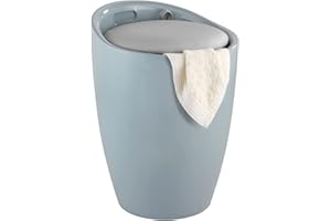 ‎WENKO Wenko Candy szary - stołek łazienkowy, kosz ze zdejmowaną torbą na pranie, 36 x 36 x 50,5 cm