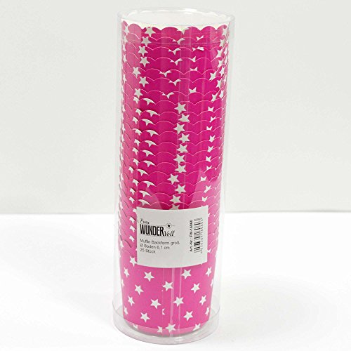 50 Frau Wundervoll Muffin Backformen aus stabilem Papier, groß Ø 6,1 cm, pink mit weißen Sternen / Muffinförmchen / Cupcake Backformen / Muffindeko Frau Wundervoll - 5