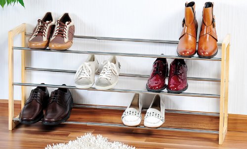 Kesper 69704 / Schuhregal aus Kiefernholz, ausziehbar, dreistöckig, Maße: 64 cm – 118 cm, Breite: 46 cm,Höhe: 22 cm - 3