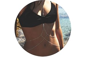 Flovel Layered Body Chain Silver Sequins Chest Chains Harness Nightclub Bikini Chain Jewellery for Women and Girls