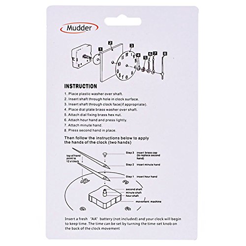 Mudder Uhrwerk mit Kurzen Händen, 4/ 25 Zoll Maximale Zifferblattstärke, 3/ 5 Zoll Gesamtwellendrehzahl - 7