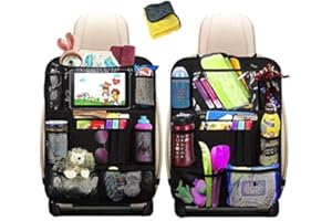 HEYHAM 2Pcs Organisateurs de Voiture, HE-TOP Imperméable Protège Siège Voiture Kick Mats, Protection de Siege Voiture Organisateur Siège Arrière de Voiture avec Transparent iPad Holder pour Enfants