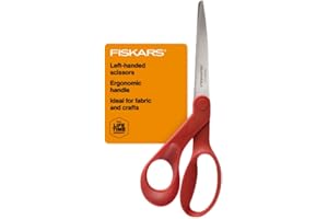 Fiskars Ciseaux polyvalents pour gauchers – Profil ergonomique – Acier inoxydable de 20,3 cm – Ciseaux à papier et tissu pour bureau, arts, travaux manuels et bas de Noël – Rouge