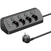 4&rsquo;l&uuml; Akım Korumalı Priz 3680W | 2 USB-A + 2 USB-C Hızlı Şarj | Bireysel Anahtarlı | Aşırı Y&uuml;k & Kısa Devre Koruma | Yanmaz G&ouml;