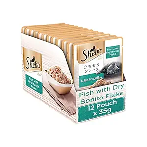 Sheba Rich Premium Wet Adult Cat Food (Fish with Dry Bonito Flake, 12 Pouches x 35g)