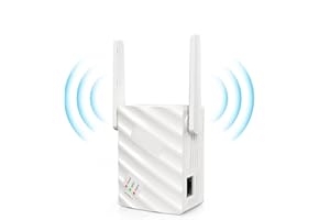 CORNESTY WiFi Repeater, 1200Mbps White Wireless Extender, External Two Antenna Signal Enhancer, Double-sided Heat Dissipation Design, Easy Installation, Wide Application(UK Plug)