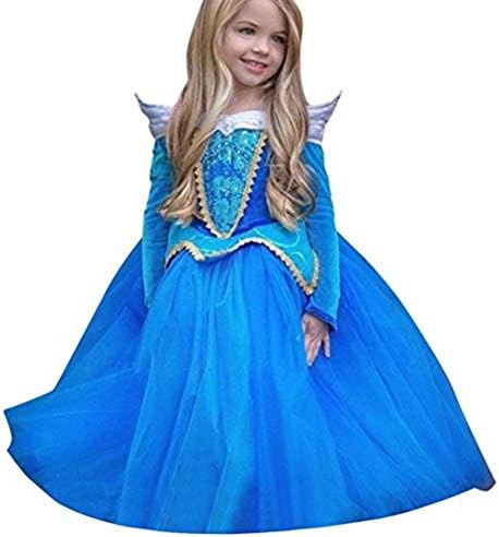 Tokkids Official Disney Frozen Deluxe Elsa Costume, Girl's Disney Princess Dress, Fancy European Dress Costume (Blue, 110-height100cm/3Y)