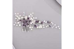 Chargances Bride Wedding Crystal Pearl Hair Comb Purple Rhinestone Flower Hair Vine Comb Fashion Handmade Headpiece Bridal Hair Accessories for Wedding Prom Flower Girl (Purple)