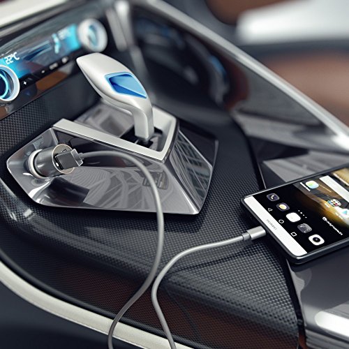 nica Caricabatteria per auto 2 porte USB (2x2,4A) Acciaio inossidabile Universale veloce doppio caricatore auto per iPhone Android iPad PSP Tablet Smartphone per esempio Apple Samsung HTC Sony LG Nokia Wiko Huawei Motorola - Argento