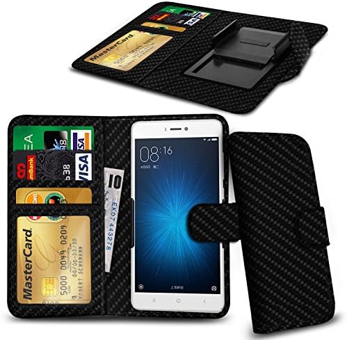 ARCHOS 50 Titanium Wallet Spring Clamp Adjustable Flip with ID / Card Slot Universal Case Cover ( Carbon)