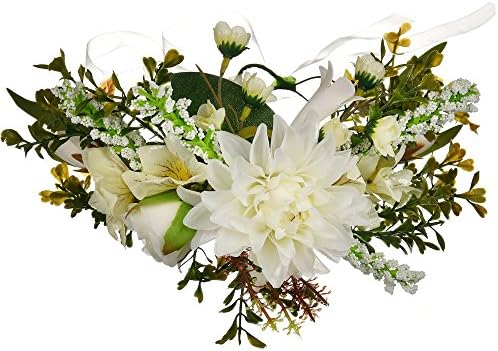 OKBO Flower Floral Headband Crown Garland - Adjustable Bohemian Bridal Flower Wreath Wedding Headpiece for Women Girls Hair Accessories Festival Wedding Party Beige