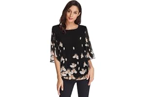 GRACE KARIN Camicia Elegante Donna a Manica a 3/4 Top Casual Tessuto in Pizzo Girocollo Manicotto Split