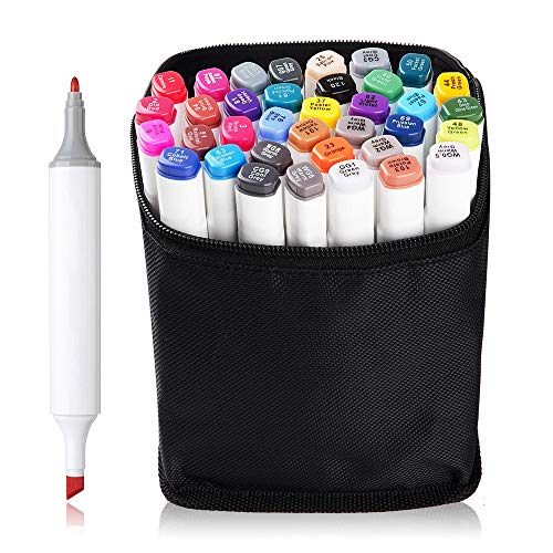 36 Farben Alkohol Marker Dual Tip, Artist Marker mit Tragetasche für Portrait Illustration Design Skizzieren Zeichnen Färben