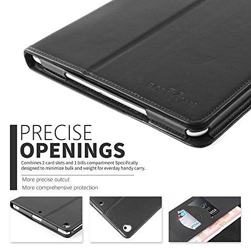 Boriyuan Ipad Pro 9.7 Hülle Echt Leder Case Smart Cover Schutztasche aus echtem Leder für das Apple iPad Pro 9.7 Zoll mit Standfunktion, Auto Sleep Wake up , Apple Pen Halter und Fach für Kreditkarten (Farbe: Schwarz) - 9