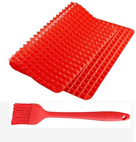 Silicone Baking Mat, Pyramid Pan Non Stick Silicon Baking Cooking Mat,Silicone Mats for Baking,Silicone Mould Oven Baking Tray with BBQ Brush (Red) (16 x 11.5 x 1 inches)