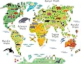 Mapa del mundo todavía educativo divertido para niños - deje que sus hijos descubre el mapa del mundo con nuestro mundo animal, destaca animales y monumentos están representados en cada uno de los continentes, es una gran herramienta educativa perfecto regalo para sus niños.