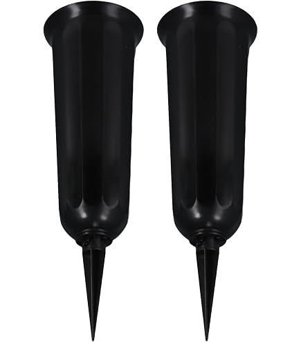 2 Vases Funéraires Avec Piquet - Plastique Noir - Ø13,5cm X 35cm - Décoration Cimetière
