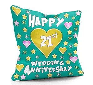 DreamVio Happy 21st Anniversary Cushion,Pillow for Gifting on Birthday's & Wedding to Couple,Husband, Wife, Friends Color : Green (12 x 12 inch)