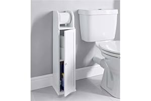Homme Concept - Free standing white wooden Toilet Paper Roll Holder with Shelf, Bathroom Storage Tissue Organizer