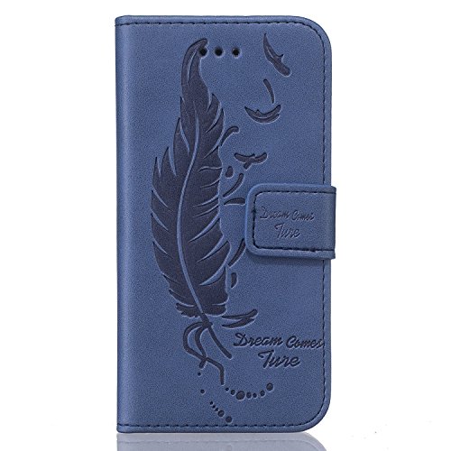 Samsung Galaxy S7 Hülle Glitzer,Samsung Galaxy S7 Hülle Leder,Samsung Galaxy S7 Case Flower Ledertasche Schutzhülle Cover Etui Tasche,EMAXELERS Galaxy S7 Cover Blumen Bunte Schmetterling Muster PU Leder Brieftasche Hülle Wallet Case Flip Cover für Samsung Galaxy S7,Bookstyle Hüllen Etui Lederhülle mit Standfunktion und Karten-Slots für Samsung Galaxy S7 (2016),Dark Blue Feather - 2