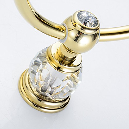 Weare Home Bohren Wandmontag Wandhalterung Bohren Befestigung Luxus Modern Poliert Gold finished Messing Handtuchring Handtuchhalter mit Kristall für Badezimmer Dusche Küche - 5