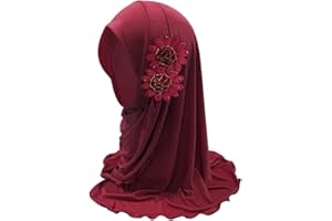NICEYEA Mädchen Muslimischer Hijab Kinder Kopftuch Halstücher für Mädchen Turban Hut mit Blumen Islamischer Gebetshut Dubai Arabischer Schal Anmut Kopfbedeckung Bandana für 2-7 Jahre alt