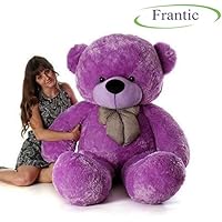 Frantic Premium Quality Soft Huggable Teddy Bear Plush Stuffed Toy with Neck Bow (Purple,3 Ft).