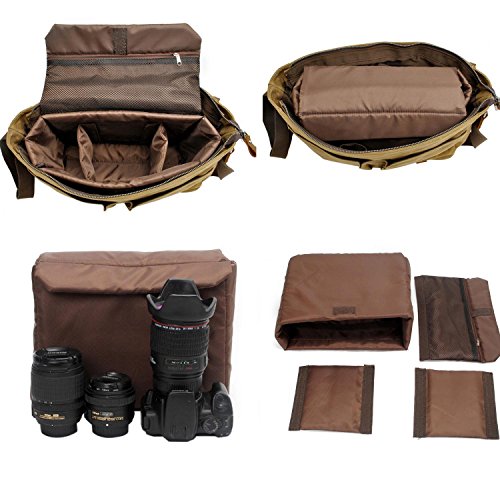 Neuleben Vintage Wasserdicht Kameratasche Aktentasche herausnehmbar Kamerafach Canvas Leder Umh  ngetasche Fototasche f  r DSLR Objektiv Laptopfach Up