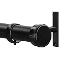 Qlfyuu Curtain Rod for Windows with Round Cap, Shower Curtain Rail Heavy Duty Ceiling Mount Black Curtain Pole with Brackets, Extendable Curtain Poles Telescopic Rust Free(Black,L)