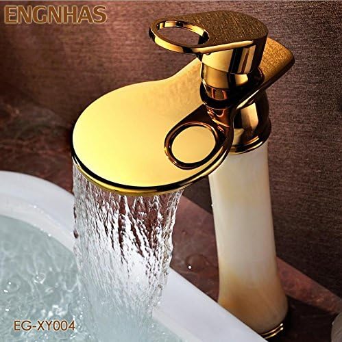 Modern fashion bathroom sink faucet Gold copper heightening natural jade waterfall basin faucet European copper basin faucet