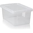 PACK OF 2 Medium Storage Box with Lid Strong Plastic Stackable Nestable Container Home Office Clear (7 Litre)