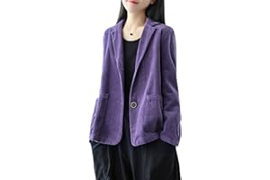 YM YOUMU Blazer vintage simple en velours côtelé avec deux boutons et poches pour femme