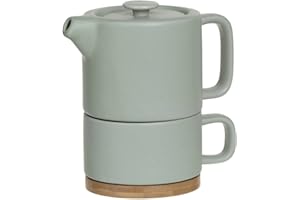 SG SECRET DE GOURMET Secret de Gourmet - Théière Solitaire Nature Mint en céramique avec Tasse amovible intégrée