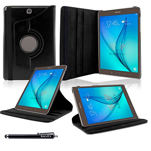 Samsung Galaxy Tab A 9.7 Hülle, SAVFY® Ultra Slim 360 Grad Drehung Case PU Kunstleder Tab AT550N T555N 24,6 cm(9.7 Zoll) Hülle mit Standfunktion und Auto Schlaf / Wach Funktion inkl. Eingabestift und Schutzfolie -schwarz - 7