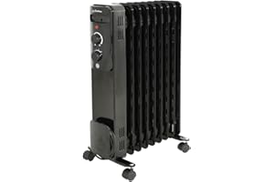 SATOHA Jack Stonehouse Oil Filled Radiator 2000W/2KW 9 Fin Portable Electric Heater – 3 Power Settings, Adjustable Thermostat, Overheat Protection Safety Cut Off-Black, 2KW