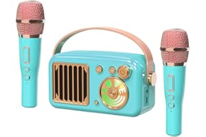 CYBORIS Karaoke Machine for Kids Adults, 15W Mini Handheld Bluetooth Karaoke Speaker &2 Wireless Microphone& Lights,9H Playtime,AUX&TF-Card Input,Bluetooth 5.3, Birthday Gifts for Girls Boys (Green)