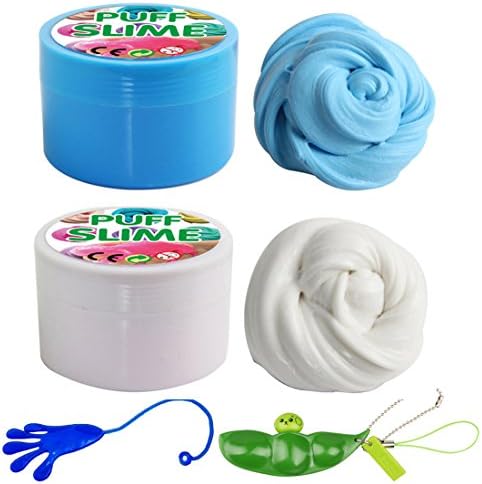 DIY Slime Clay Fluffy Floam Slime Scented Stress Relief No Borax Kids Toy Sludge Cotton Mud to Release Clay Toy Plasticine Gifts 2PCS (white+light blue))