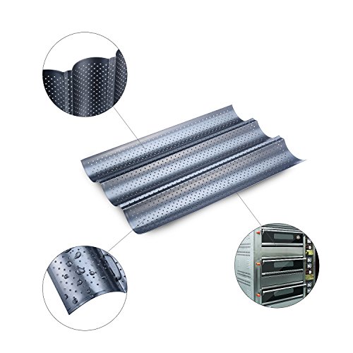 MUZIYU Baguette-Backblech 3 Mulden 38x 25cm mit Antihaftbeschichtung&2 Jahren Zufriedenheitsgarantie - 2