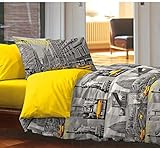  HomeLife - Juego de Funda nórdica y Fundas de Almohada, 100% algodón, para Cama de Matrimonio, Individual o de 1 Plaza y Media, 50 x 80 cm, diseño de Nueva York, Color Gris y Amarillo