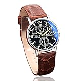 Herren Uhren, HUIHUI Sport Wasserdicht Casual Analoge Quarz Uhr aus Edelstahl - Militär Vintage Armbanduhr für Damen und Herren mit Lederarmband (One Size, Braun)