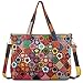 Produktbild Yaluxe Damen Large bunt Blume Streifen Leder Henkeltasche Shopper Schultertasche