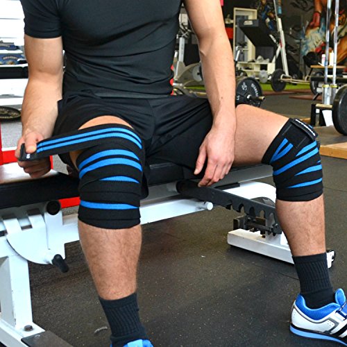 Kniebandage [2er Set mit Klettverschluss] Knee Wraps 200cm – Profi Knie Bandagen für Kraftsport, Bodybuilding, Powerlifting, CrossFit & Fitness – Für Frauen & Männer geeignet – EINFÜHRUNGSPREIS - 2