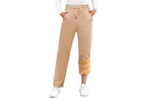 Voqeen Mujer Pantalones de chándal Forrados de Sherpa de Forro Polar Térmico Invierno Gruesos y Peludos Pantalones de Chándal Cálidos con Cordón y Bolsillos