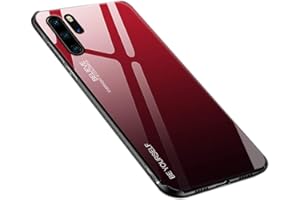 Dqtaoply Funda para Huawei P30 Pro Vidrio Degradado, con Parte Posterior de Vidrio y Suave Silicona Borde de TPU Bumper Protectora Case Resistente Arañazos Carcasa para Huawei P30 Pro,Rojo-Negro
