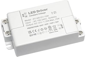 ZAKVOP 12V LED Driver, 15W 1.25A LED Transformer 240 to 12V, Constant Power Supply, Compact LED Light Adapter for G4 GU5.3 MR11 MR16 LED Strips Light Power Supply