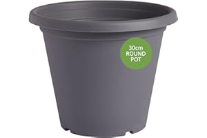 Clever Pots Plastic Plant Pot, 30cm Outdoor or Indoor Pot with Drainage Holes, Lightweight and Weather Resistant Planter for Flowers Plants, Ideal for Garden, Decking and Patios, Charcoal (487625)