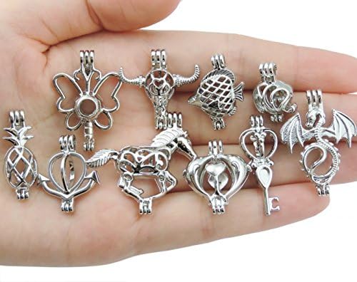 10pcs Mix Stainless Steel Tones Alloy Bead Cage Pendant - Add Your Own Pearls, Stones, Rock to Cage,Add Perfume and Essential Oils to Create a Scent Diffusing Locket Pendant Charms