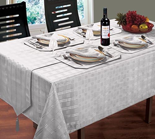 LUXURIOUS MODERN CHRISTMAS WOVEN CHECK JACQUARD SILVER NAPKINS TO MATCH TABLE CLOTH