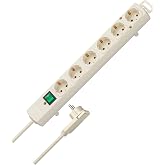 Brennenstuhl Comfort Line Power Strip with 6 Sockets for Mounting (2 m Cable, Illuminated Switch, Mountable, Flat Plug) White